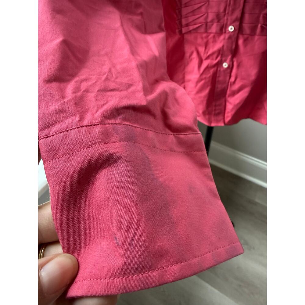 Pink Pleated Tuxedo Button Down Shirt Perry Ellis Size 10 NWT Office Siren - Picture 3 of 7